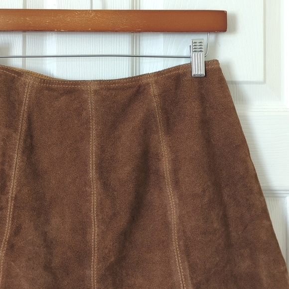 90's Vintage Suede Leather High Waisted A-Line Button Front Mini Skirt Brown S - Picture 7 of 8